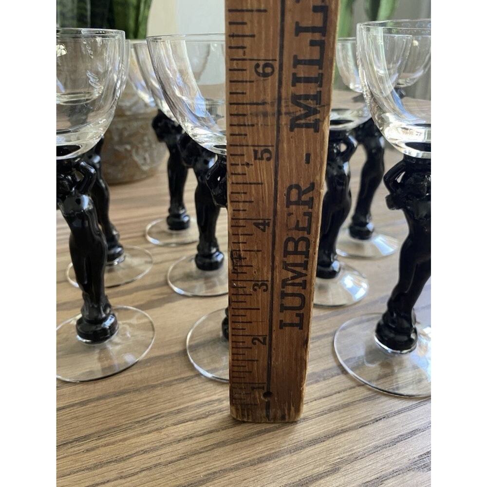 Vintage Cambridge Glass Co #3011 Black Statuesque Nude Stem Cocktail Glasses (3) - Picture 8 of 9